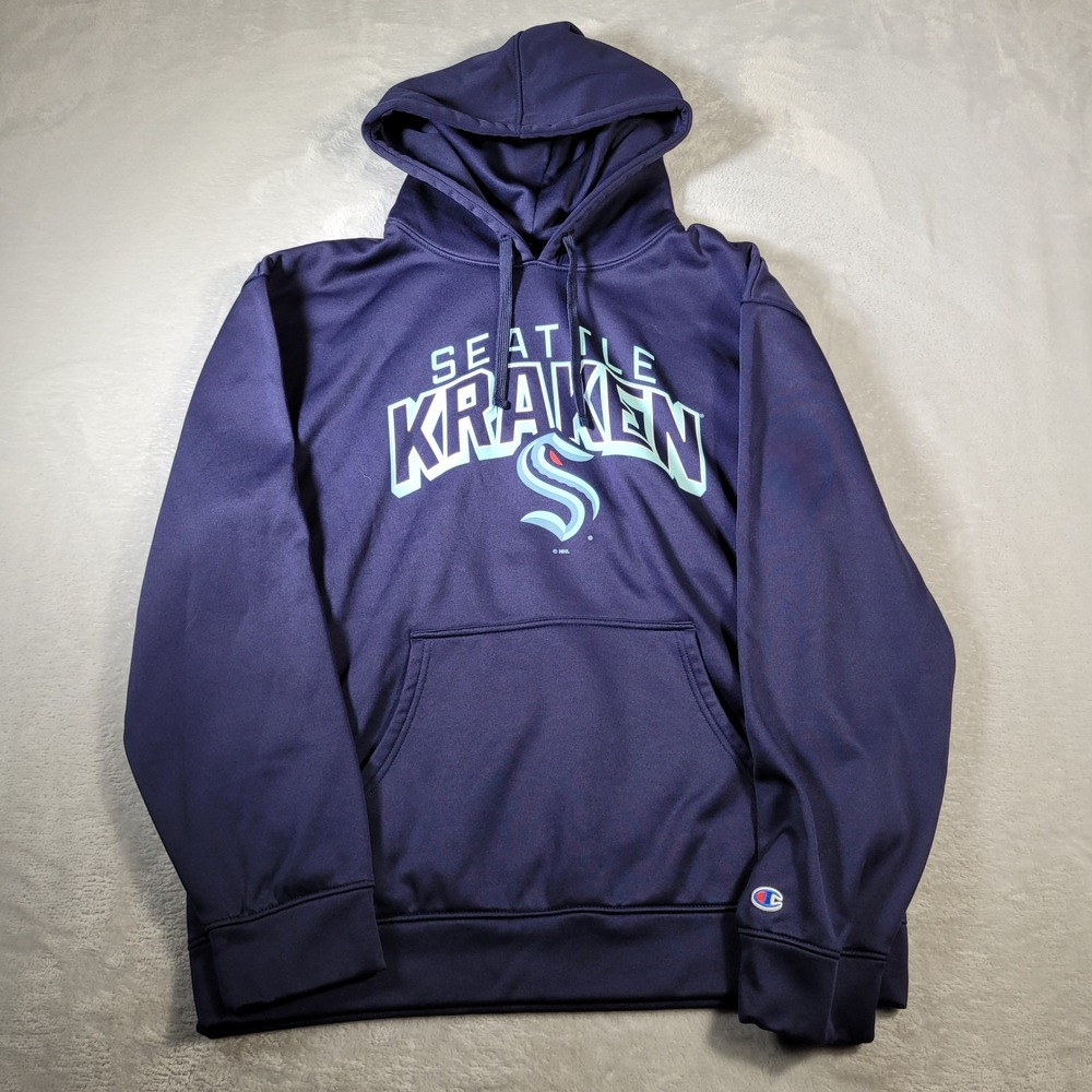 Seattle Kraken Hoodie Mens Large Navy Champion NHL Performance Sweatshirt